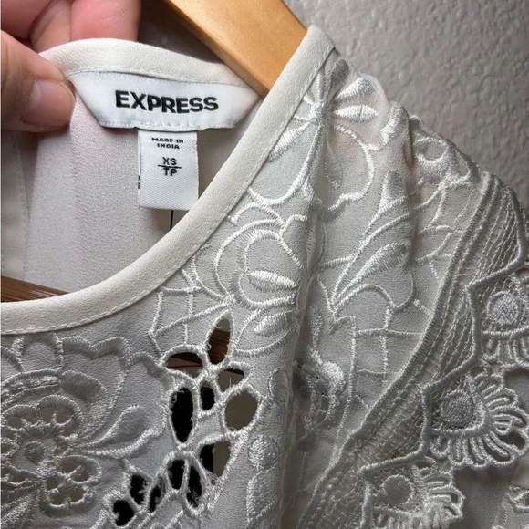 Express White Lace Peplum Blouse Boho Cottagecore Romantic Floral Embroidered XS - Picture 4 of 8